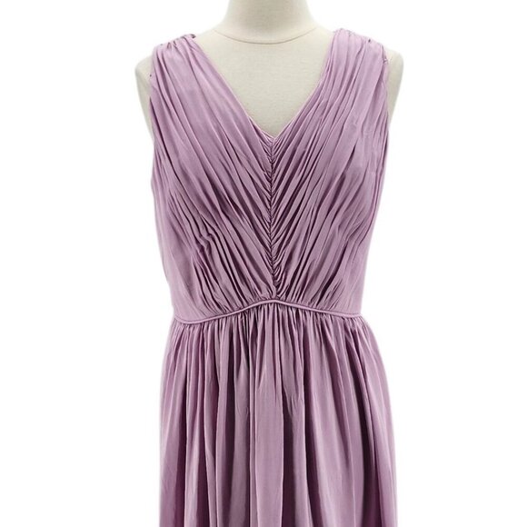 Boden Purple Pleated V-Neck A-Line Cocktail Dress Womens 12L Long - Picture 3 of 9